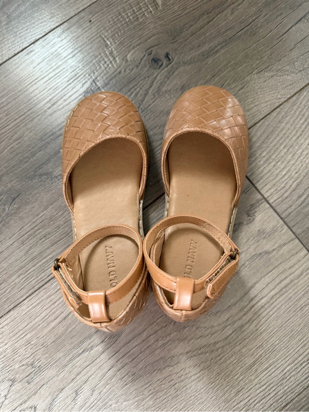 Tan Woven Closed-Toe Ankle Strap Flats